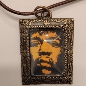 Vintage Style Bronze Pendant with Crochet Art Portrait Necklace